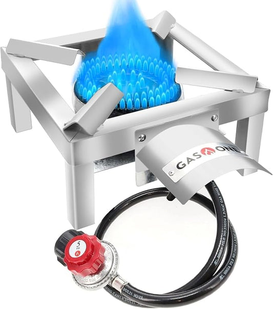 GasOne Stainless Steel Single Propane Burner - Outdoor Cooking with Heat Shield and Guard ??Propane Burner Head for Camping, Tailgating, Seafood Boil, Home Brewing - Patent Pending