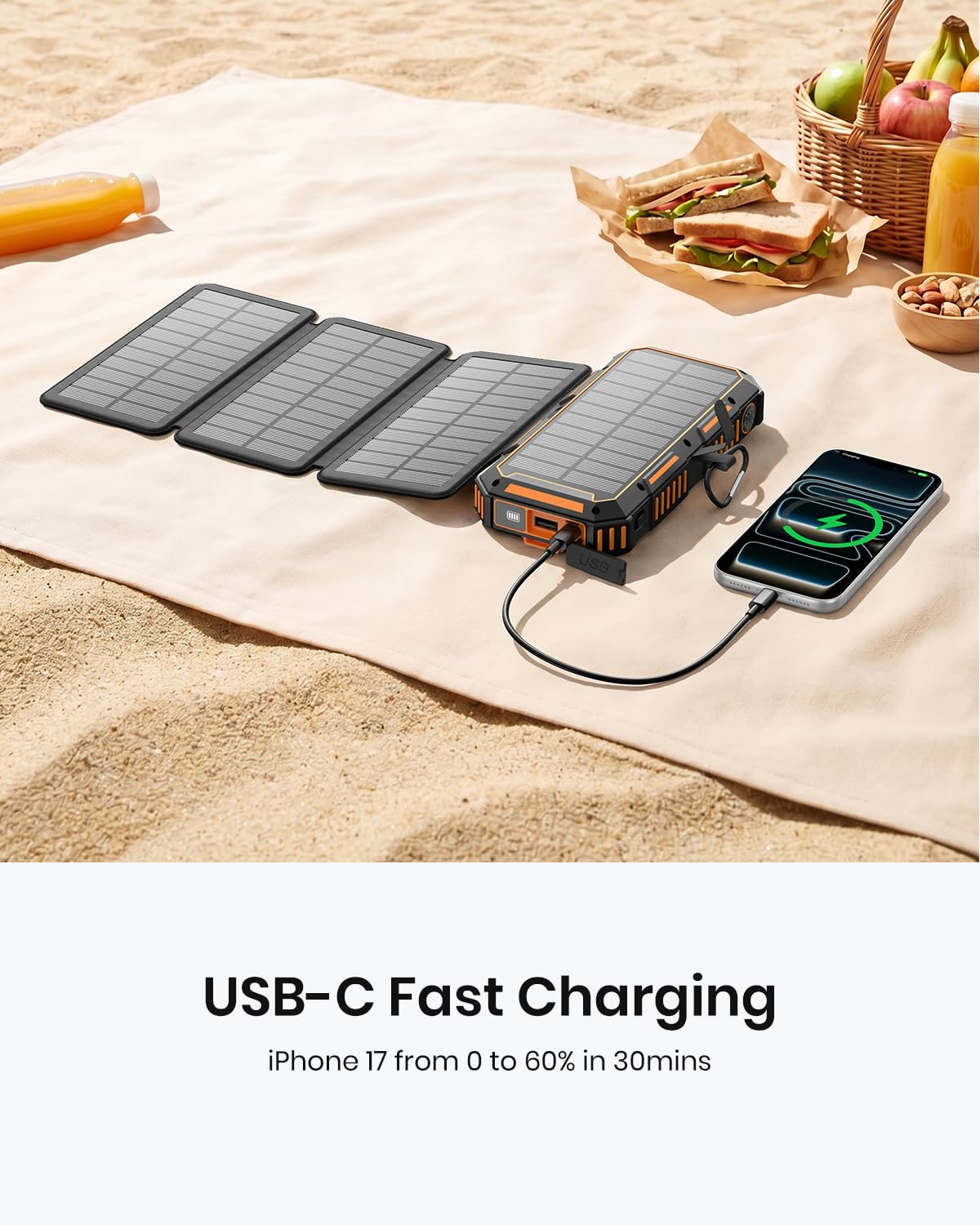 FEELLE Solar Power Bank 50000mAh Magnetic Portable Charger with Hand Crank