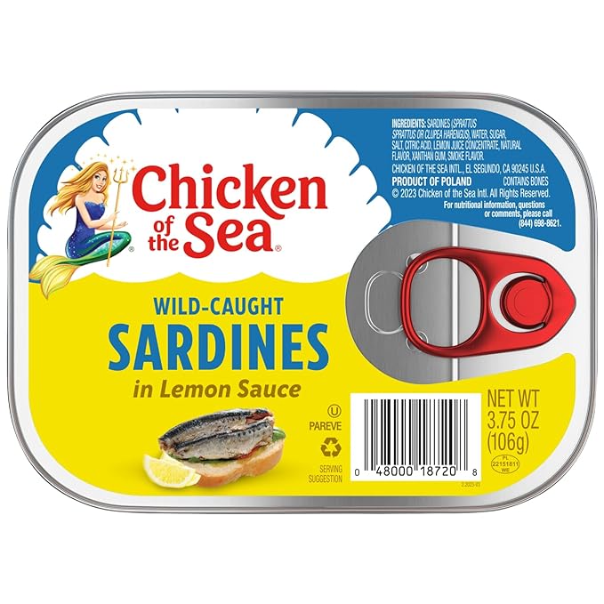 Chicken of the Sea Sardines in Lemon Sauce, 3.75 oz. Cans (Pack of 18), Wild Caught Canned Sardines