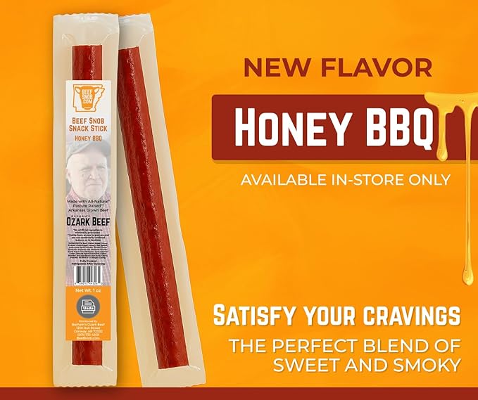 Beef Snob Snack Sticks - Honey BBQ Flavor - 1 Ounce Snack - 20 Meat Sticks Per Box - High Protein Snack, Keto Friendly, Gluten Free Jerky Sticks