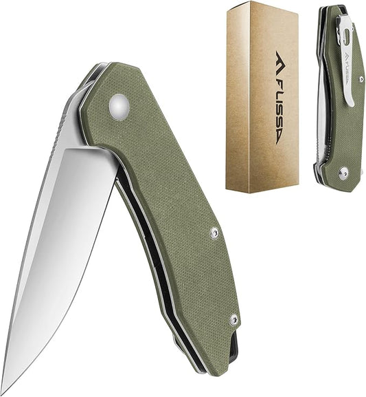 FLISSA Pocket Knife, Folding Tactical Knife with G10 Handle, D2 Blade, Liner Lock, Pocket Clip, EDC Knife for Hiking, Camping, Survival, Indoor and Outdoor Activities(Green)