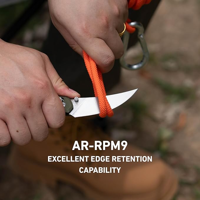 CJRB Nanner Pocket Knife with 3.23" AR-RPM9 Steel Blade, Pocket Knife with G10 Handle for Men Women, Crossbar Lock EDC Knife for Camping Hiking, Designed by Dustin Rhodes(J1955 Green)