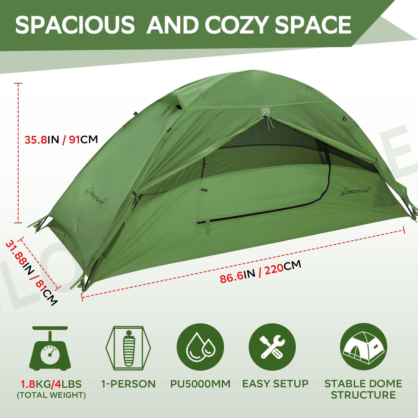 Clostnature 1 Person Lightweight Backpacking Tent, Easy Setup Tent