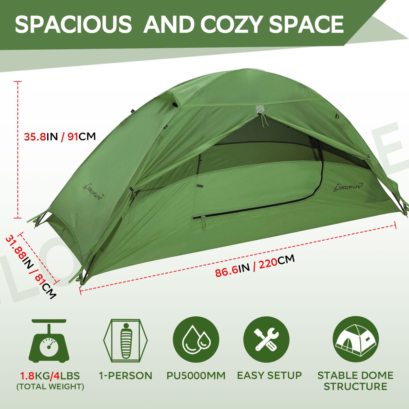 Clostnature 1 Person Lightweight Backpacking Tent, Easy Setup Tent