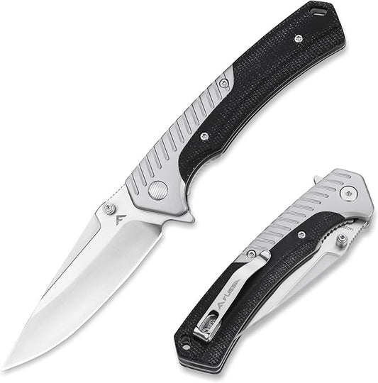 FLISSA Pocket Knife with 3.35" 14C28N Steel Blade, Liner Lock Folding Knife with Micarta Handle for EDC, Camping, Hiking, Outdoor Activities, Gift for Men and Women