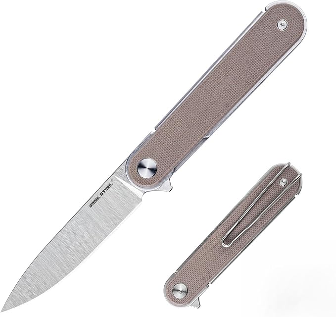 REALSTEEL IRIS Pocket Knife, Folding Knife, Flipper, Liner Lock, 2.99" 12C27 Steel Blade, Lightweight G10 Handle, 1.74oz, Deep-carry Pocket Clip, EDC Outdoor Indoor, Gifts for Men Women Camping Hiking Climbing Fishing (Coyote G10)