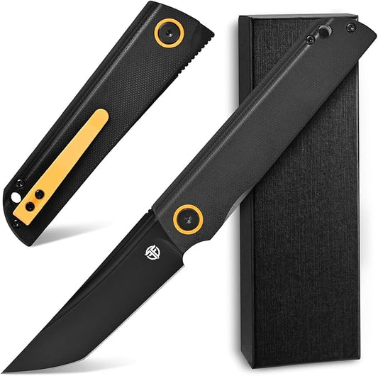 FF15 Folding Pocket Knife, AUS-10 Steel Blade G10 Handle EDC Tool Knife Pocket Clip for Men Women Outdoor Camping, Hunting, Survival(Black)