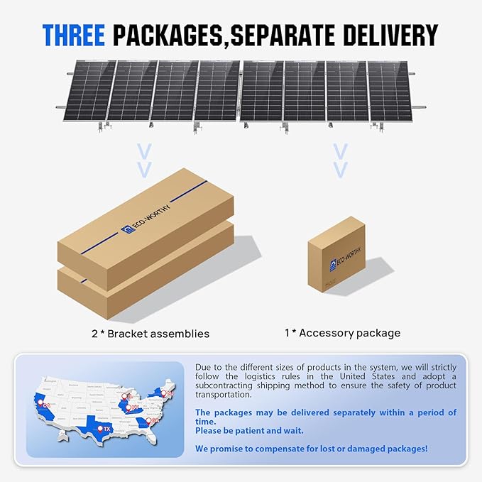 ECO-WORTHY Solar Ground Mount Adjustable Solar Panel Mounting Brackets System for 5pcs 400W/6pcs 300W/8pcs 200W Solar Panels, Ideal for Large - Scale Installations,Sites,Sheds and Farms Ground Mount