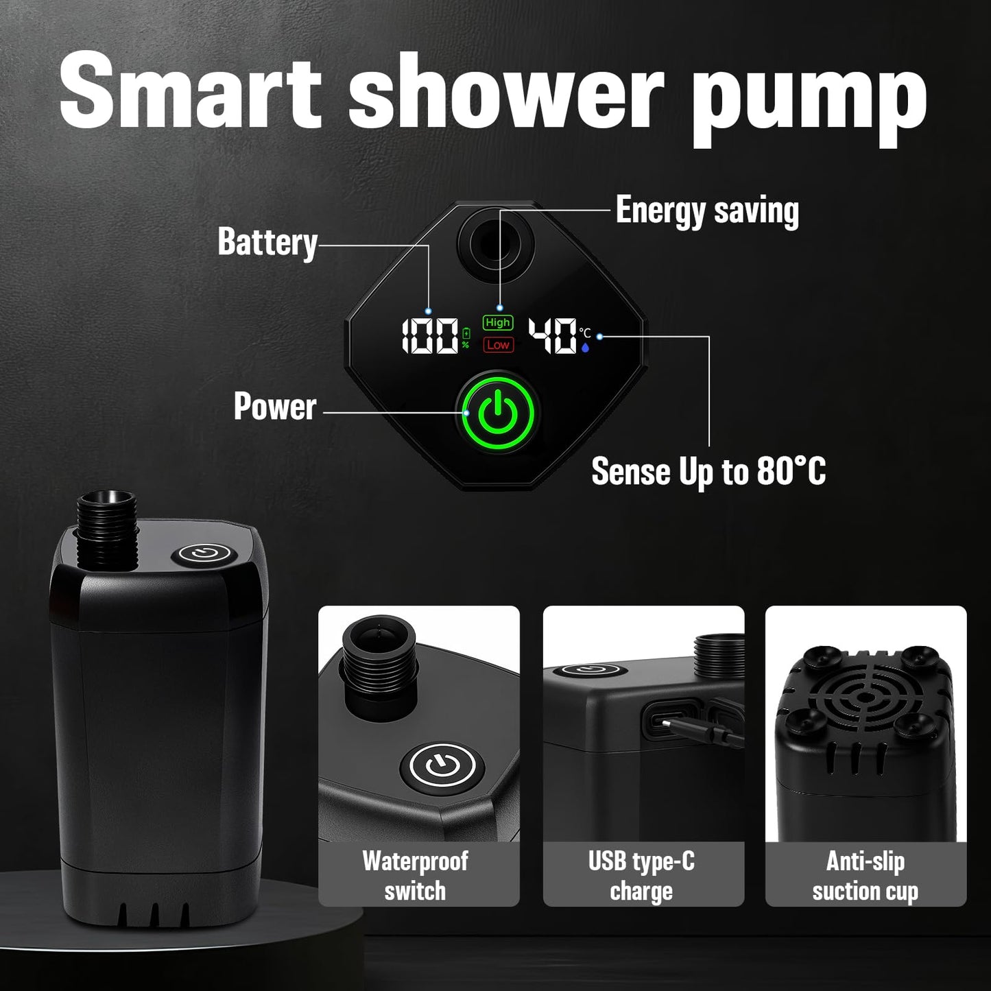 Portable Shower for Camping, 6000mAh Rechargeable Camp Shower Pump with Immersion Water Heater, 6.6