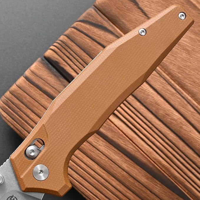 FF20 Folding Pocket Knife，VG10 Steel Blade G10 Handle EDC Tool Knife for Outdoor Camping Hunting Fishing Working(Brown)