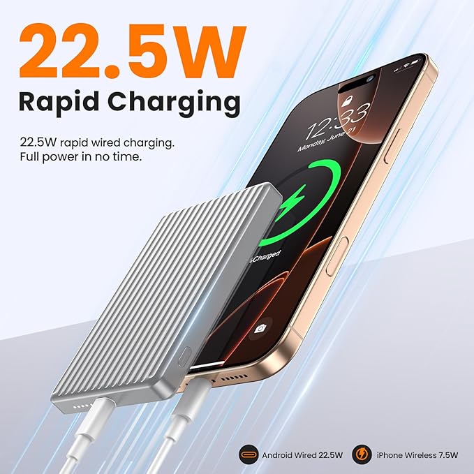 Magnetic Power Bank,Ultra Slim Wireless Portable Charger 10000mAh,20W PD Magnetic Power Bank Fast Charging,USB C in&Out Powerbank for iPhone 16/15/14/13/12 Pro Max