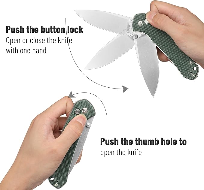 CJRB CUTLERY Pocket Knife Pyrite (J1925L) Button Lock EDC Large Foldable Knife AR-RPM9 Steel Blade and Green Micarta Handle Pink Outdoor for Women Men for Gifts