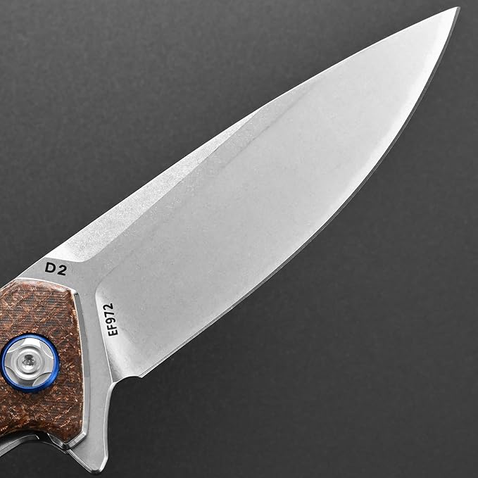 Eafengrow EF972 Folding Knife, D2 Steel Blade Micarta Handle Pocket Knife Folder for Outdoor Camping Hiking Working EDC Tool Knife(Brown)