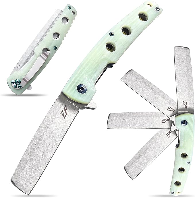 Eafengrow EF941 EDC Pocket Folding Knife D2 Steel Blade G10 Handle Pocket Clip with safety liner lock for Camping Survival Outdoor(Jade)