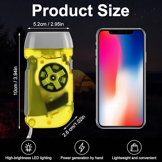 Treela 60 Pack Hand Crank Flashlight Operation Christmas Items Bulk Squeeze Flashlight No Battery Required Torchlight 3 LED Self Powered Charging(Red, Grey, Yellow, Green)