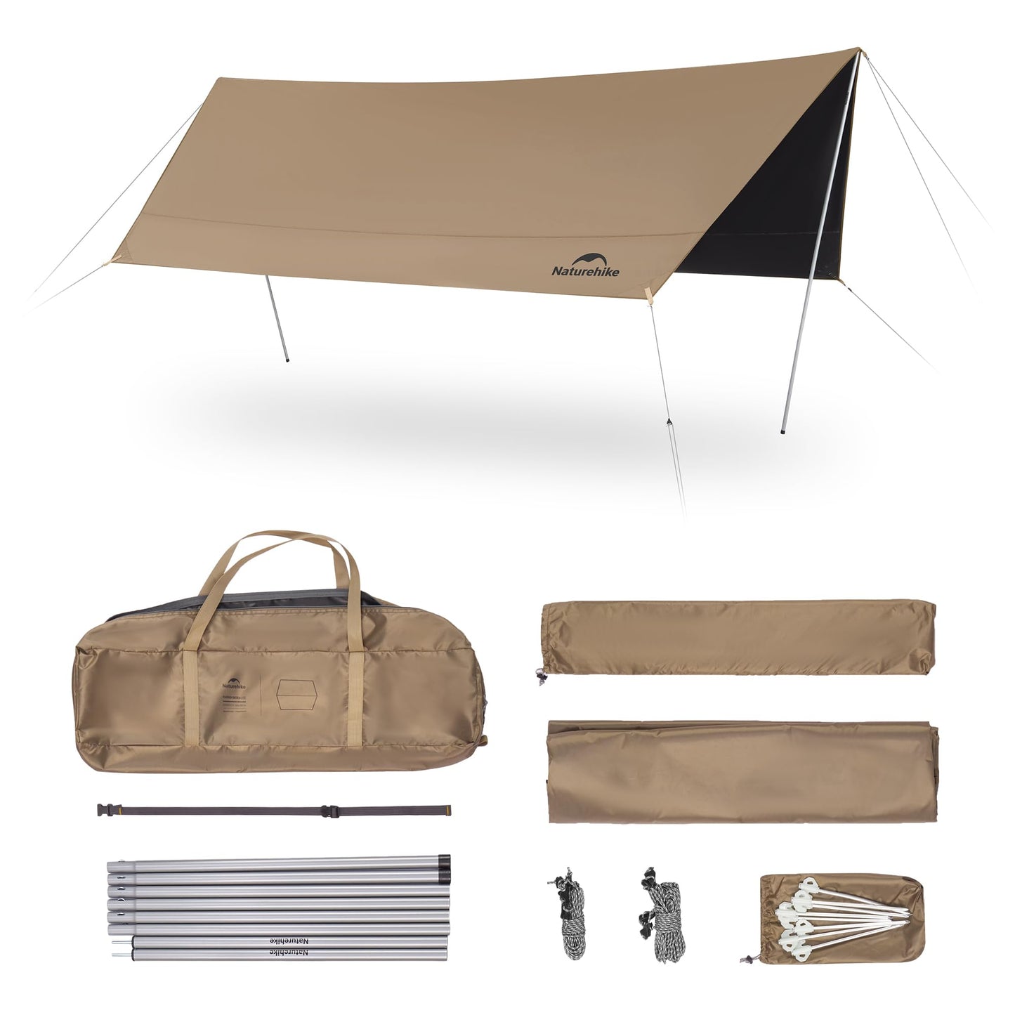 Naturehike Cloud Skies Camping Tent Tarp with Poles, Waterproof PU 18000mm+ Rain Shelter, Anti-UV
