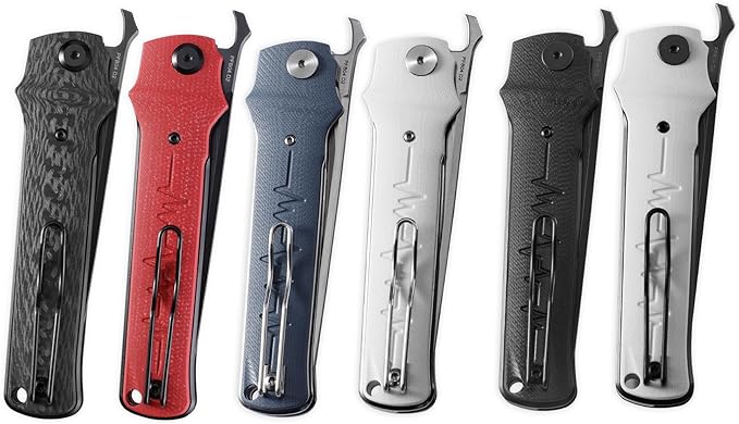 Petrified fish PFB04 Tena Folding Knife, 3.82" D2 Black Stonewashed Blade Micarta Handle Pocket Folding knife for EDC Camping Outdoor (Red Micarta Stonewashed)