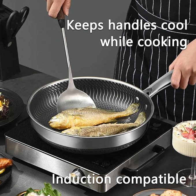 Stainless Steel Pan, Nonstick Frying Pan with Glass Lid, 10.8inch PFOA-Free, Stay-Cool Handle Easily Cleaned Induction Cooktops are Suitable, Compatible with All Cooktops