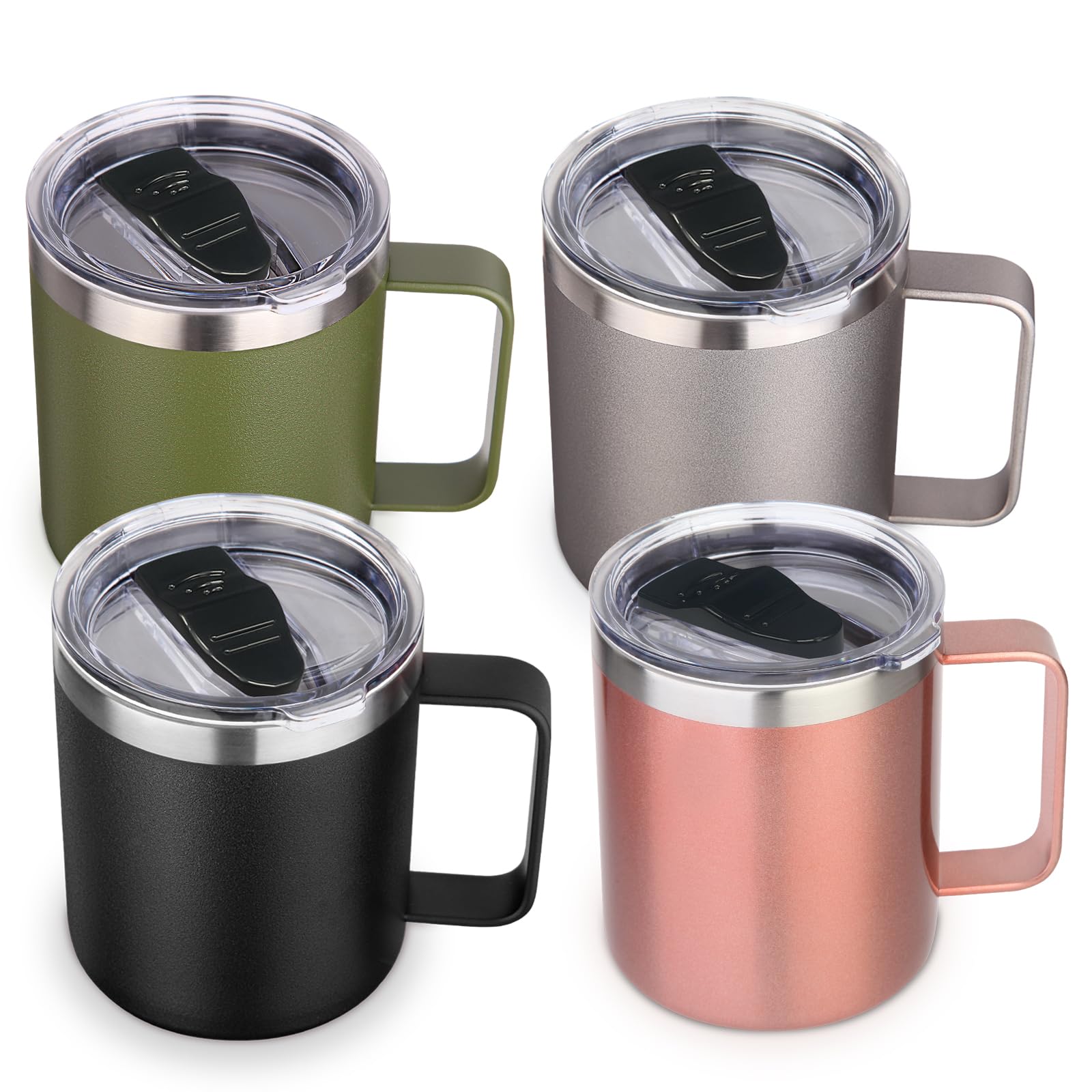 Volhoply 14oz Insulated Stainless Steel Coffee Mug with Lid Bulk 4 Pack,Double Wall Vacuum Travel