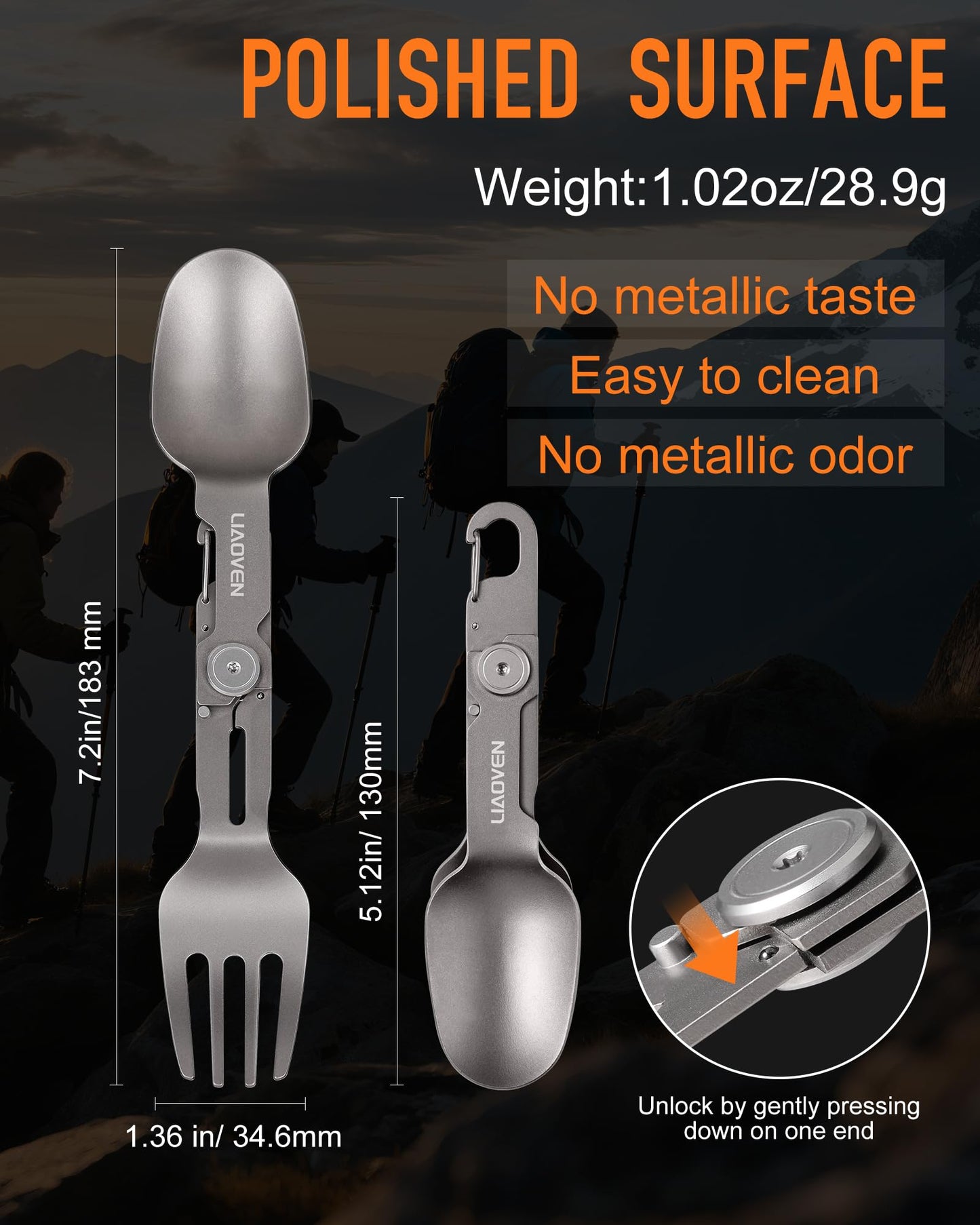 LIAOVEN Titanium Spork 3 in 1 Folding Camping Fork and Spoon, Ultralight Camping Utensil with