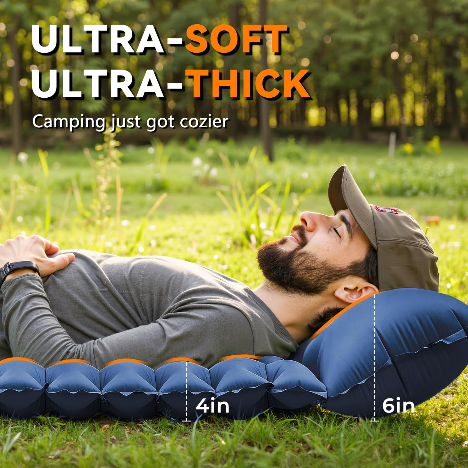 RusChic Sleeping Pad for Camping, Built-in Foot Pump with Pillow