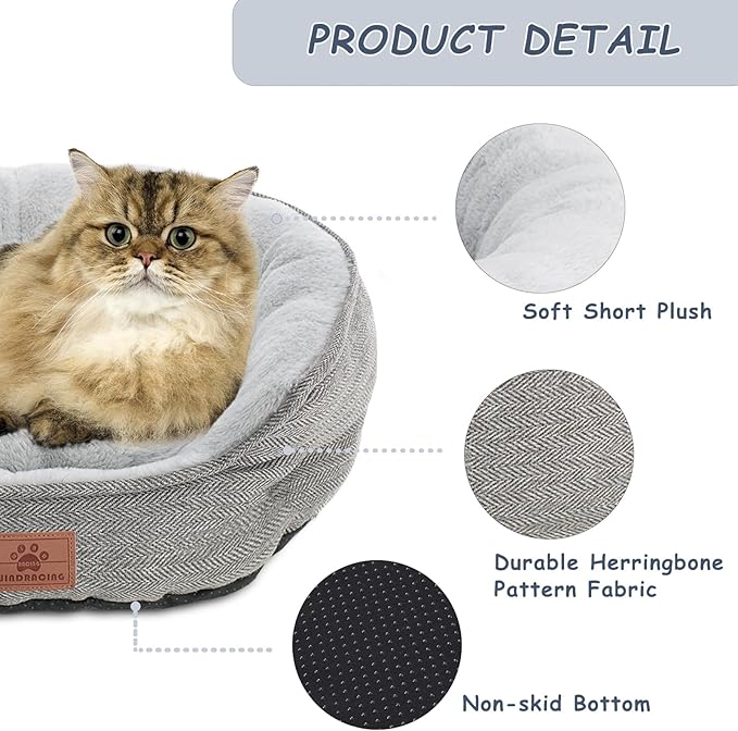 WINDRACING Cat Beds for Indoor Cats, Dog Bed for Small Dogs Breeds, Soft Kennel Bed, Comfy Durable Pet Sleeping Bed, Washable Roun Cat Bed & Non-Slip Bottom, Size 21" L x 18" W x 7" Th