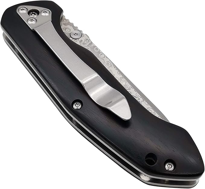 ALBATROSS Premium EDC Pocket Folding Knife with 3.5" Damascus Steel Blade & Ebony Wood Handle, Camping Hunting Knife with Clip, Gift for Men - HGDK011
