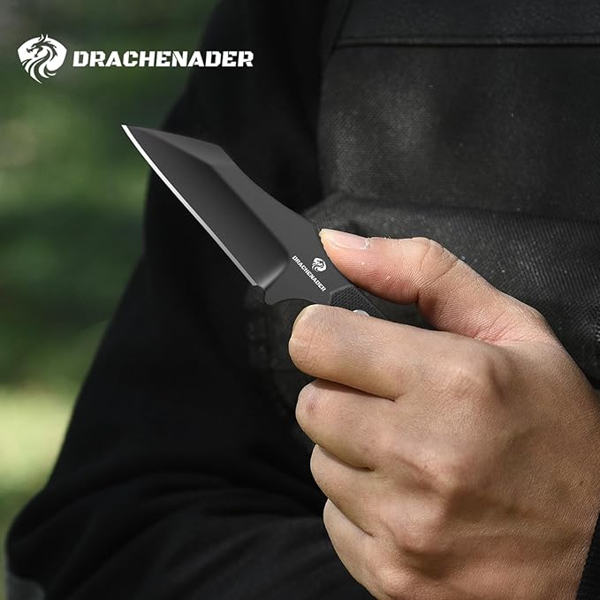 X-WH 5.78" Neck Knife with Sheath and Necklace, D2 Steel EDC Mini Fixed Blade Knife Horizontal Carry Full Tang Small Wharncliffe Knife with G10 Handle