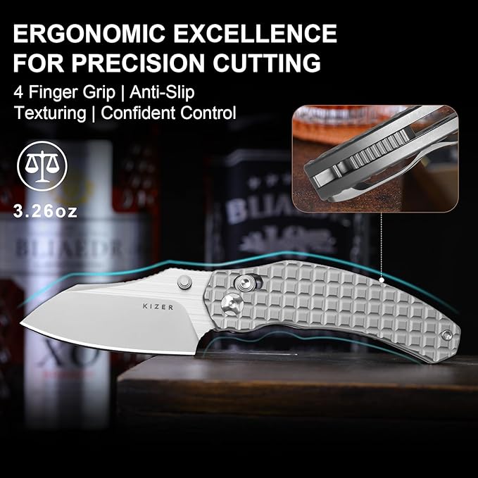 Kizer Mini Bulldog Pocket Knife, 2.5??S45VN Sheepsfoot Blade Folding Knife, Titanium Handle Clutch Lock Small EDC Knife for Men Women Gift, Camping Hunting Knives Ki3672SA2