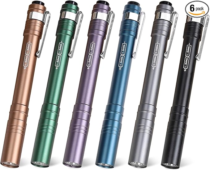 FASTPRO 6-Pack Pen Light, Aluminum LED Penlights with Batteries Included & Pre-Installed, Pocket Pen Flashlight for Inspections, Repairs, Camping and Emergencies