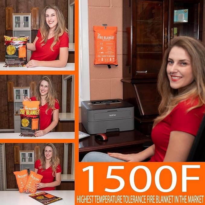 Supa Ant Emergency Fire Blanket for Home and Kitchen - 2 Pack 1500F High Visibility (Glow in The Dark) Smother Kitchen Fire Blanket - CE Certified Hero Fire Blankets Emergency for Home (47in)