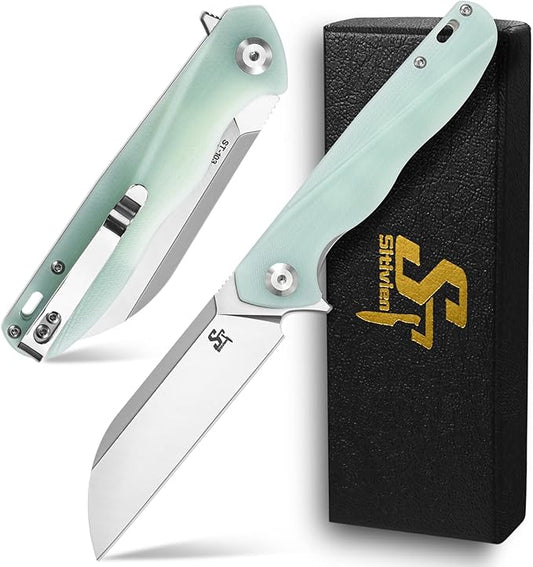 Sitivien ST103 Folding Knife, D2 Steel Blade+G10 Handle Pocket Knife, EDC Tool Knife for Outdoor, Camping, Hunting, Survival (Jade)