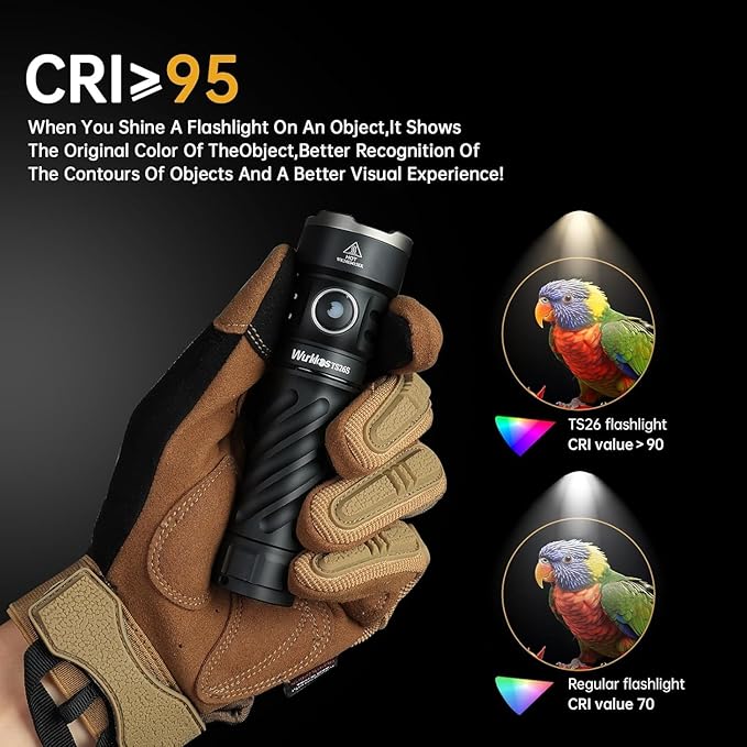 Wurkkos TS26S Rechargeable Flashlight,3100 High Lumens LED Flashlight 95CRI,Magnetic Tail Cap,191 Meters 5000K Boost Constant Current,IP68 Waterproof for Dog Walking,Camping,Emergency