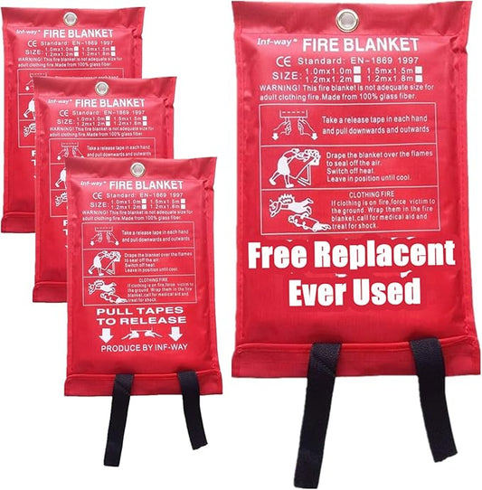 Inf-way Emergency Fire Blanket for Home and Kitchen, 5 Size for Choice, 2 Pack Fire Blankets 3.3x3.3ft