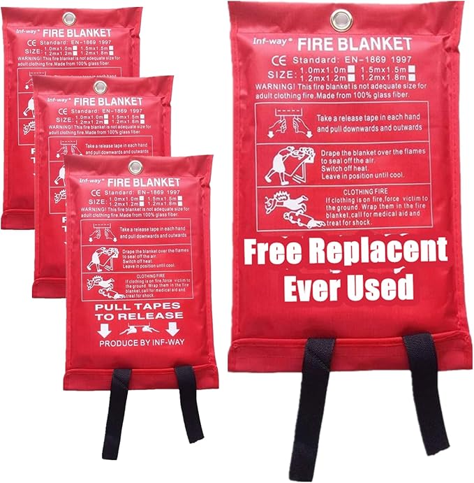 Inf-way Emergency Fire Blanket for Home and Kitchen, 5 Size for Choice, 4 Pack Fire Blankets 3.3x3.3ft