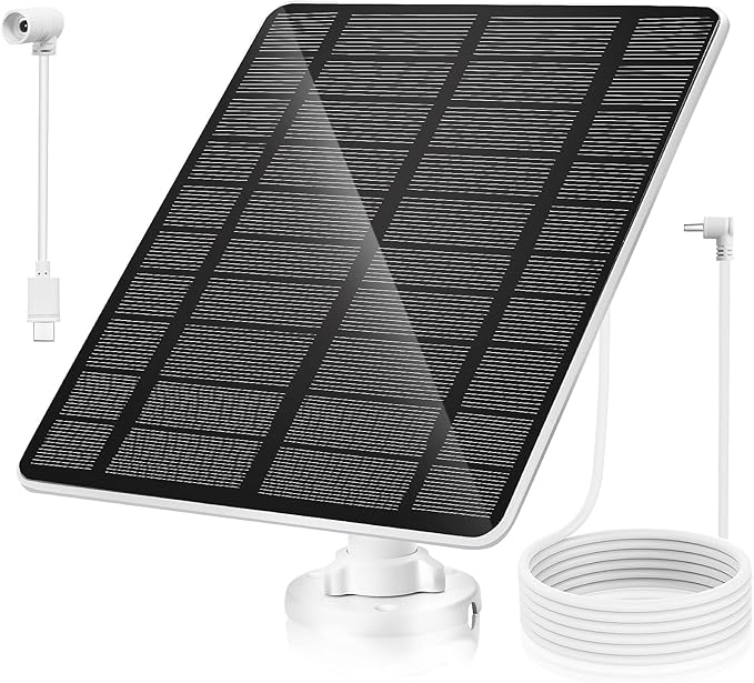 5W Solar Panel for Camera，Compatible with Spotlight Cam/Pro/Plus Battery,IP66 Waterproof, 13ft Cable White