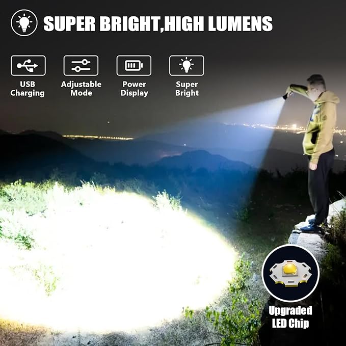 4 Pack Flashlight Rechargeable High Lumen, Super Bright Flashlight 9000000 Lumens, Adjustable Powerful Flash Light with USB Cable 5 Modes, Waterproof Handheld Flashlight for Camping, Home, Outdoor