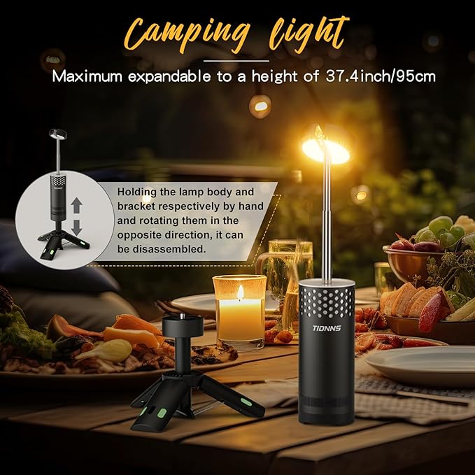 Camping Lights Rechargeable, Detachable Camping Lantern with Stand, Telescopic Waterproof Camp Lamp, Magnetic Work Hanging Light, LED Tent Flashlights for Emergency (Black- Upgraded)