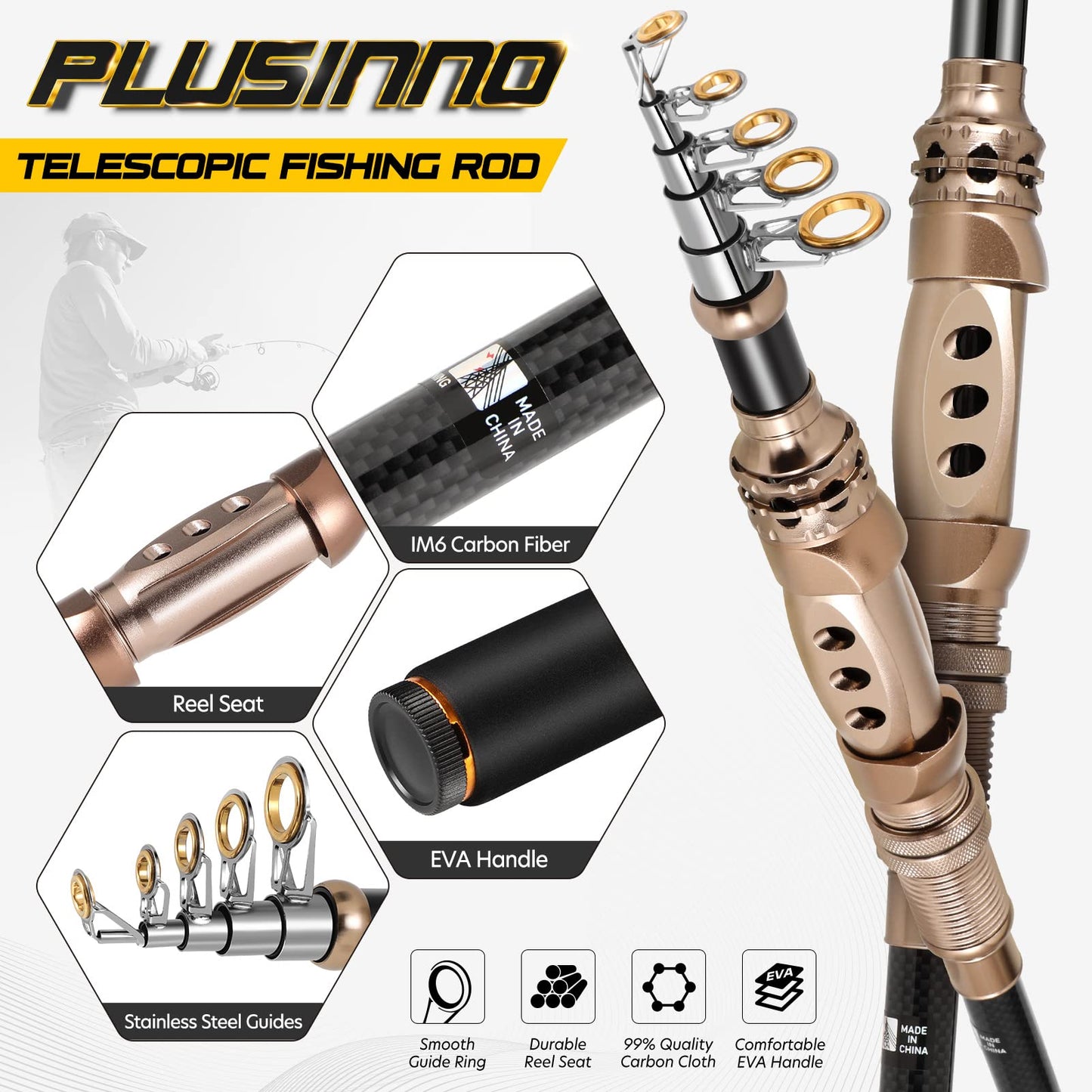 PLUSINNO Fishing Rod and Reel Combos Carbon Fiber Telescopic Fishing Rod with Reel Combo Sea