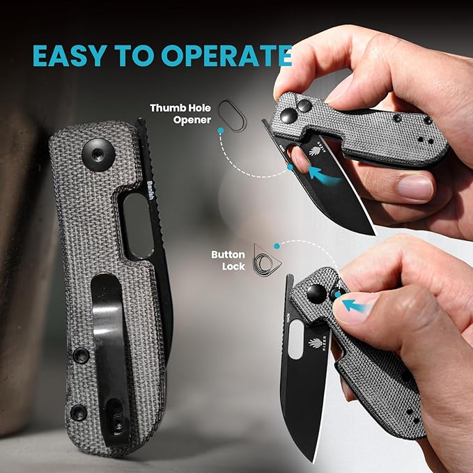 Kizer Banish Folding Pocket Knife, 2.3"" 154CM Steel Blade Small EDC Knife, Micarta Handle Mini Utility Knife for Men Women Sharp Camping Survival Hiking Knives, V2676C1, Black