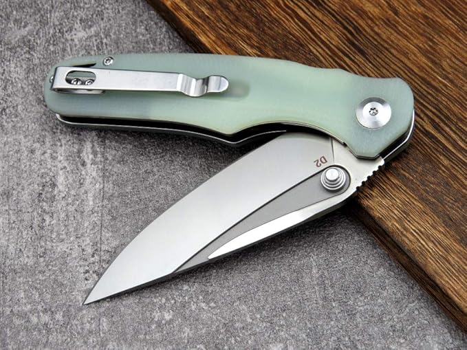 Eafengrow EF967 Pocket Folding Knife with Pocket Clip Fast Opening Ball Bearing Folder G10 Handle D2 Blade EDC Tactical Knife for Outdoor Camping Hiking(Jade)