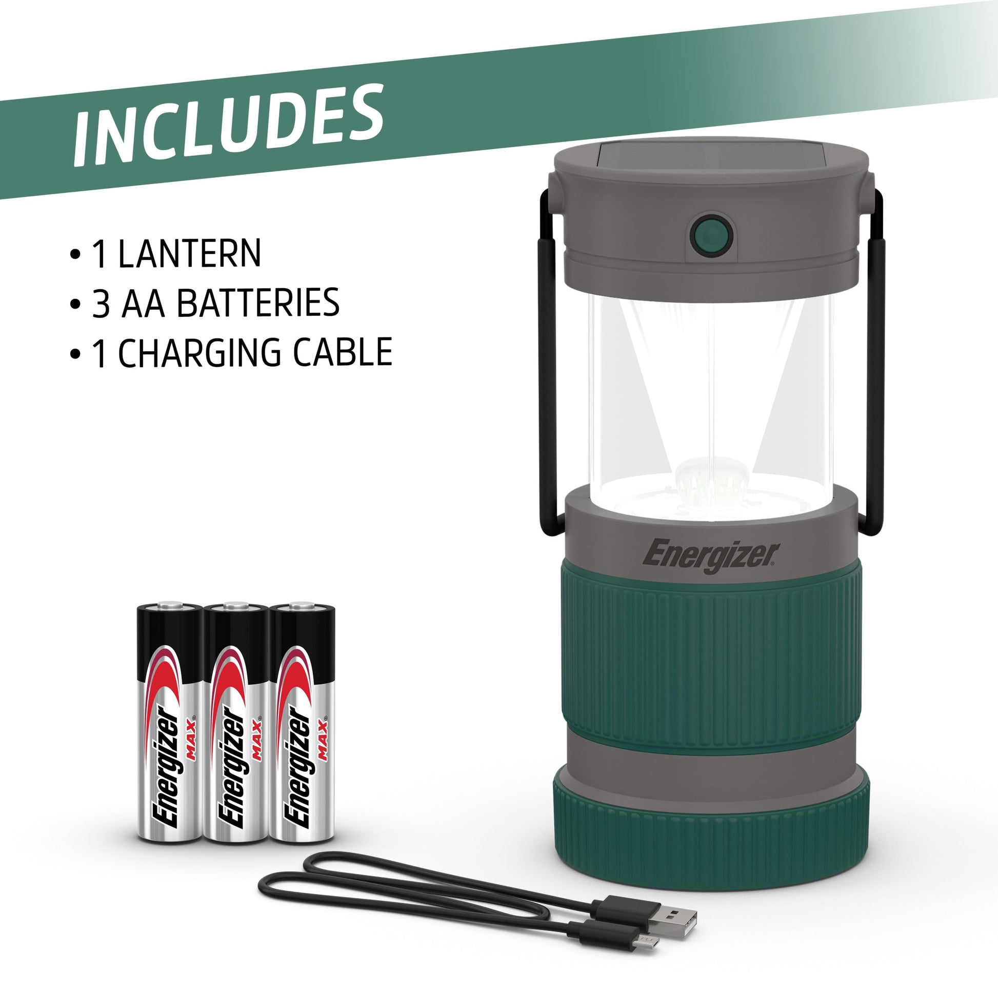 Energizer S-500 Hybrid Power Camping Lantern, Solar, Rechargeable, or AA Battery Powered, IPX4