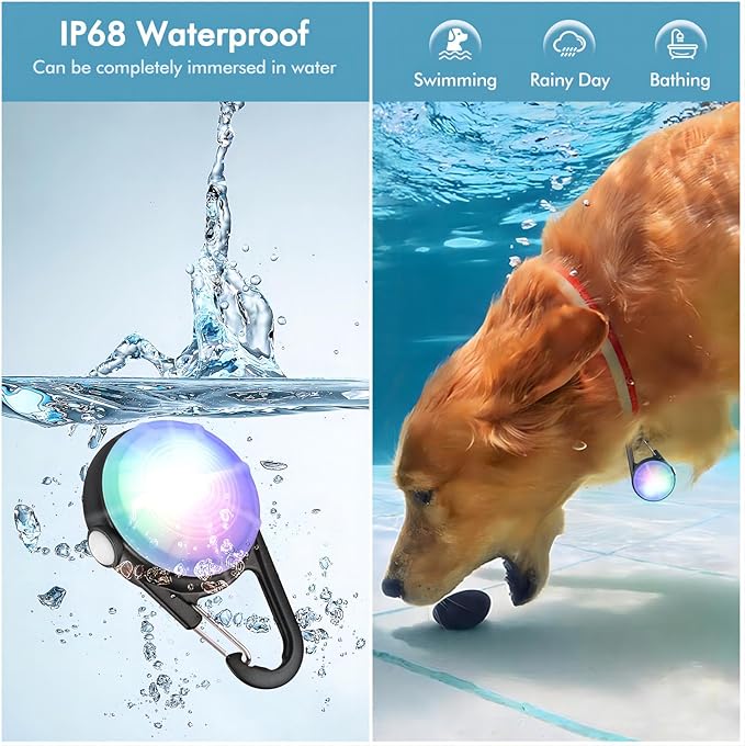 4 Modes Dog Collar Lightï¼? Packs IP68 Waterproof Dog Lights for Night Walking, USB Rechargeable Pet LED for Nighttime Clip on (Black)
