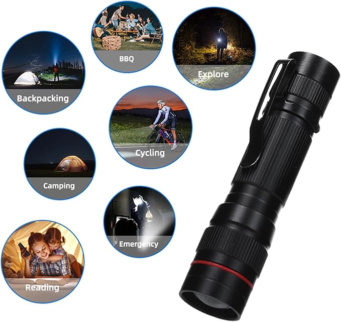 6 Pack Small Mini LED Flashlight, Single Mode Zoomable Flashlights AA Battery Powerful Flashlights with Pocket Clip, Portable Bulk EDC Pen Flash Light for Gift, Emergency, Camping, Hiking