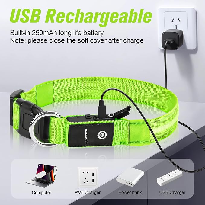 LED Dog Collar, Light Up Dog Collar, USB Rechargeable - Brightest Dog Lights for Night Walking, 6 Light Modes, Adjustable for Dog Safety(Large, Neon Green)
