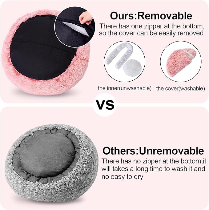 Calming Dog Beds & Cat Cave Bed with Hooded Cover,Removable Washable Round Beds for Small Medium Pets,Anti-Slip Faux Fur Fluffy Coved Bed for Improved Sleep,Fits up to 15/25 lbs(Bean Mush,S)