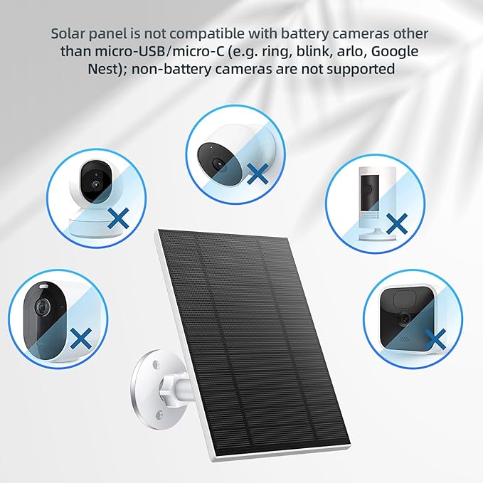5W Solar Panels for Security Camera, Solar Panel with Micro USB & USB-C Port for DC 5V Outdoor Rechargeable Battery Camera, IP65 Waterproof, 360° Adjustable Security Mount, 9.8ft Cable（1PC）