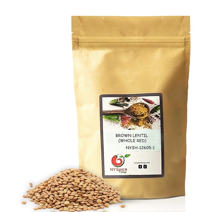 NY SPICE SHOP BROWN LENTIL (WHOLE RED) ??5 lbs. (Pound) Desi Masoor (Masur) Whole - Brown Lentils (Lens esculenta) -Dry Raw Lentils - Good Source of Fiber & Protein ??Lentils for Soup, Stews & Curry.