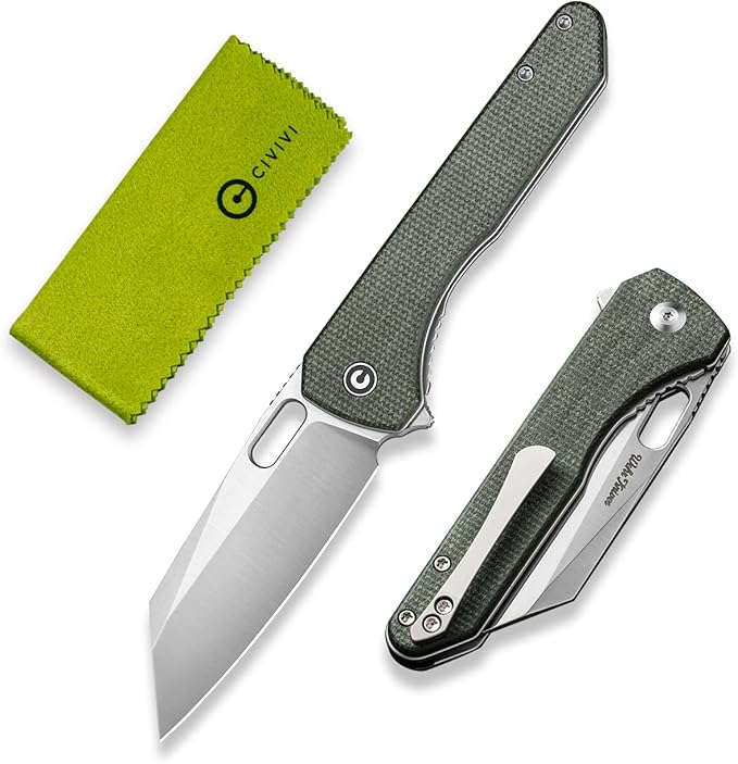 CIVIVI Nugz Folding Pocket Knife for EDC, 3.17" 14C28N Reverse Tanto Blade Micarta Handle Flipper Knife for Ideal Gift to Men Women C23060-2 (Green)