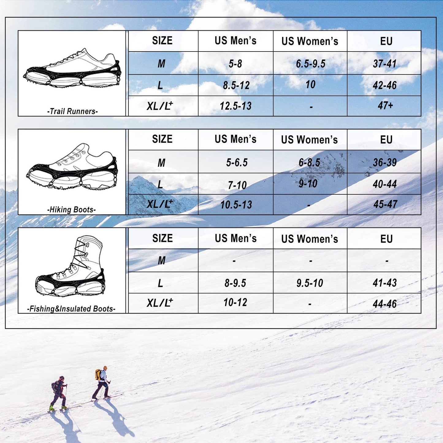Crampons Ice Cleats Traction Snow Grips for Boots Shoes Women Men Anti Slip 19 Stainless Steel